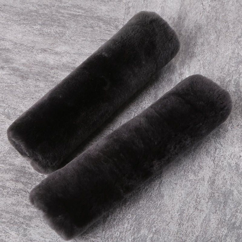 OGLAND 2 Pack Automotive Authentic Sheepskin Car Seat Belt Pads  Soft Shoulder Pad  Neck Cushion Protector  Genuine Natural Merino Wool (Carbon Black) - Image 1
